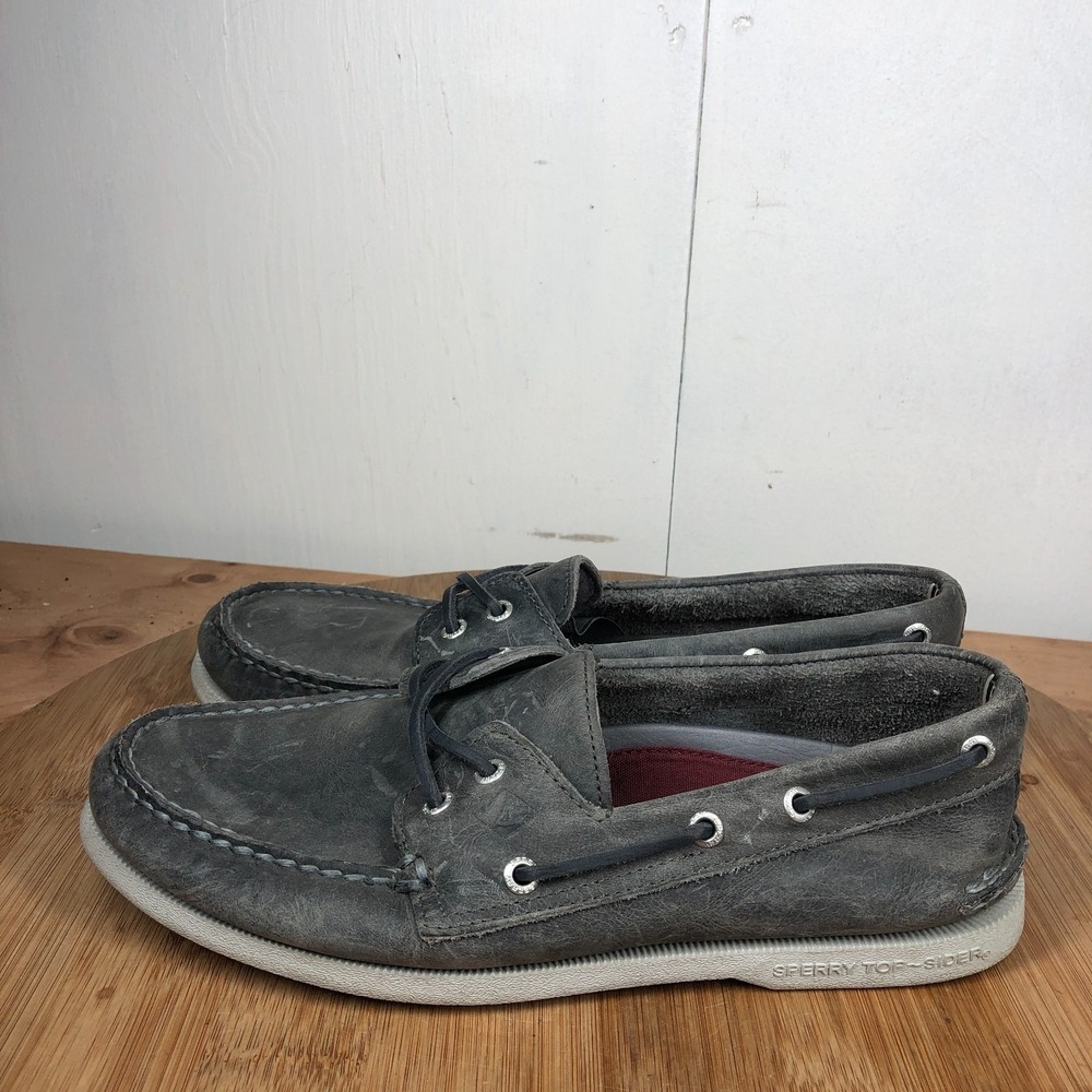 Sperry mens size 9 Boat Shoes gray leather Original 2-Eye Classic sneakers